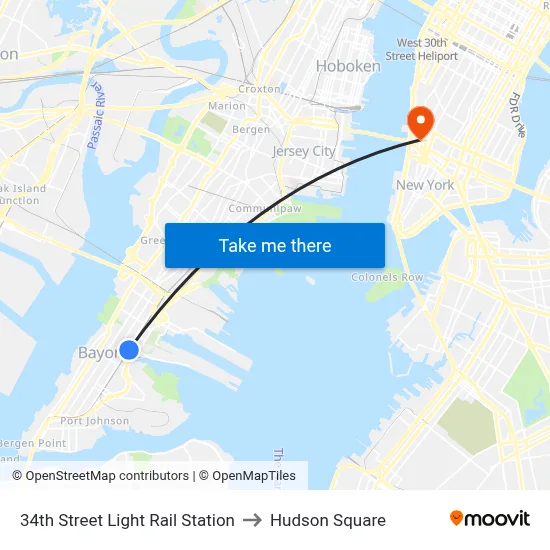 34th Street Light Rail Station to Hudson Square map