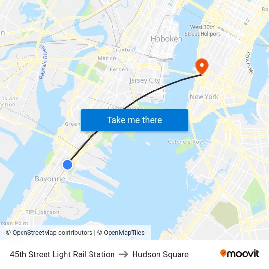 45th Street Light Rail Station to Hudson Square map