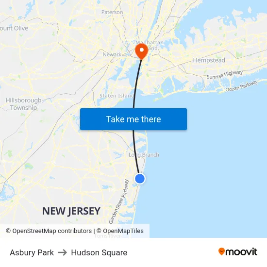 Asbury Park to Hudson Square map