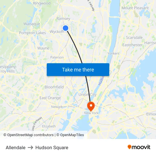 Allendale to Hudson Square map