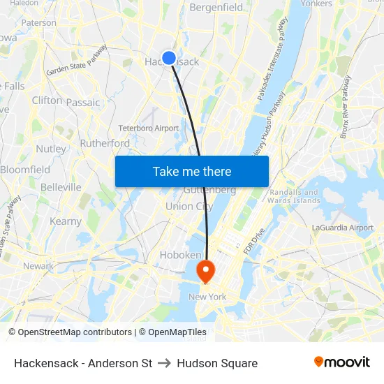 Hackensack - Anderson St to Hudson Square map