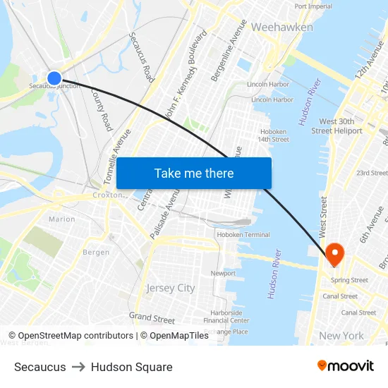 Secaucus to Hudson Square map