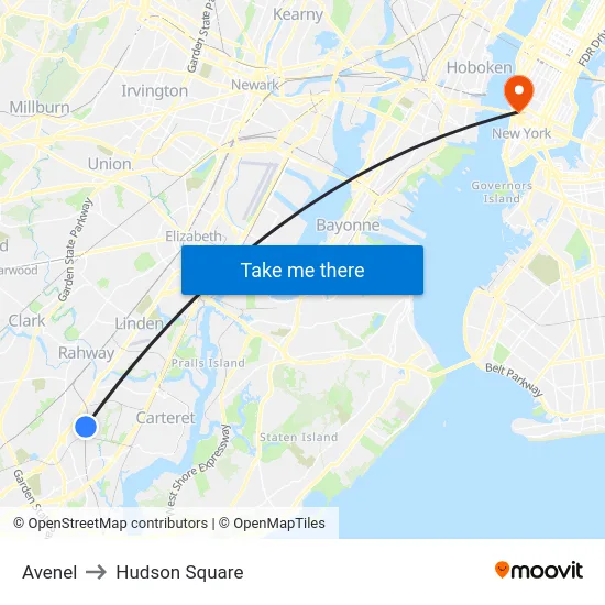 Avenel to Hudson Square map