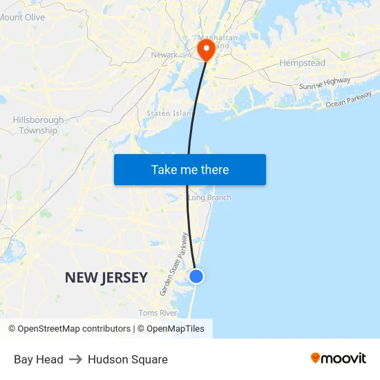 Bay Head to Hudson Square map