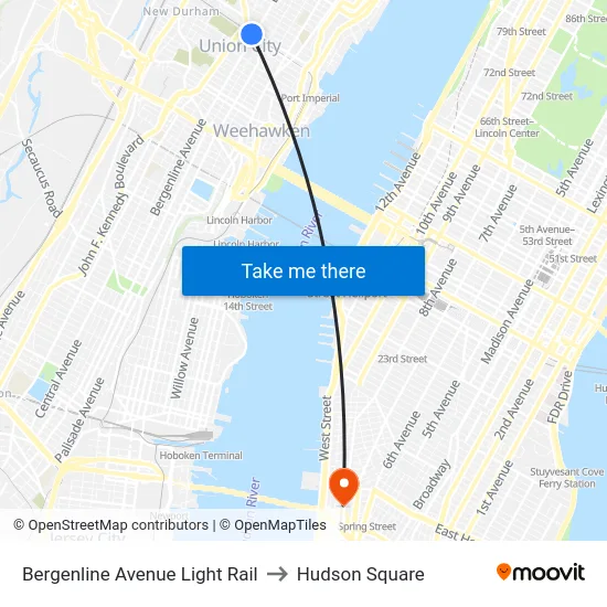 Bergenline Avenue Light Rail to Hudson Square map