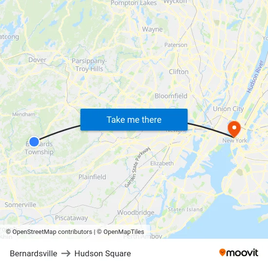 Bernardsville to Hudson Square map
