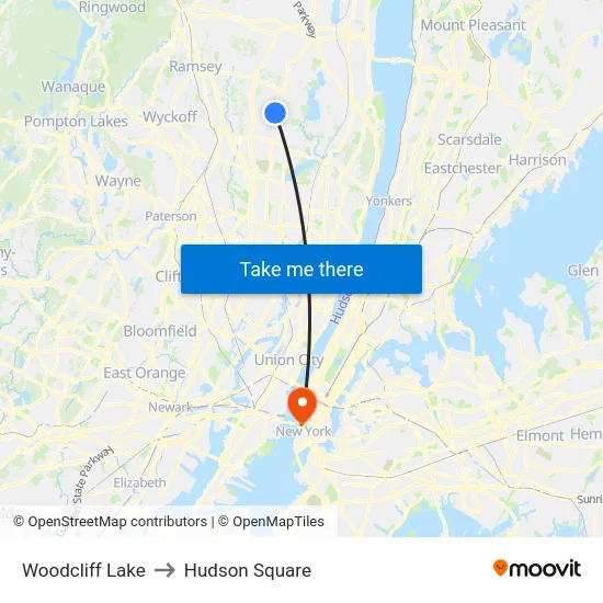 Woodcliff Lake to Hudson Square map