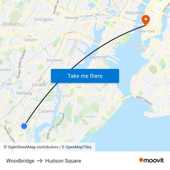 Woodbridge to Hudson Square map