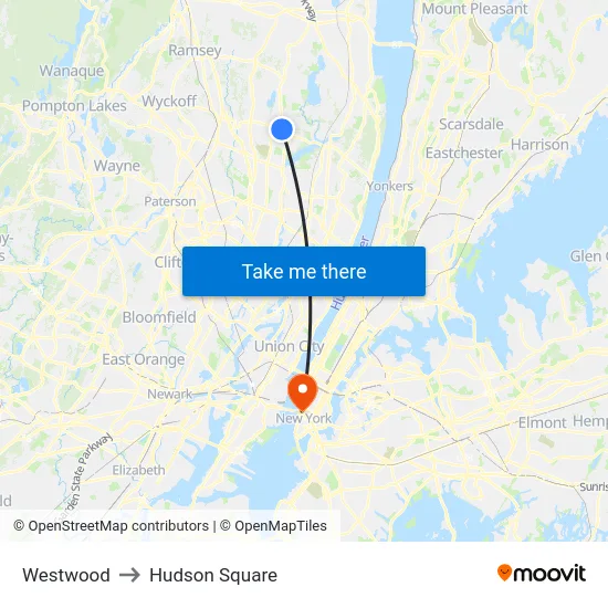 Westwood to Hudson Square map