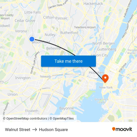 Walnut Street to Hudson Square map