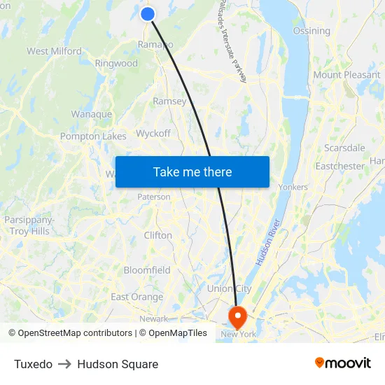Tuxedo to Hudson Square map