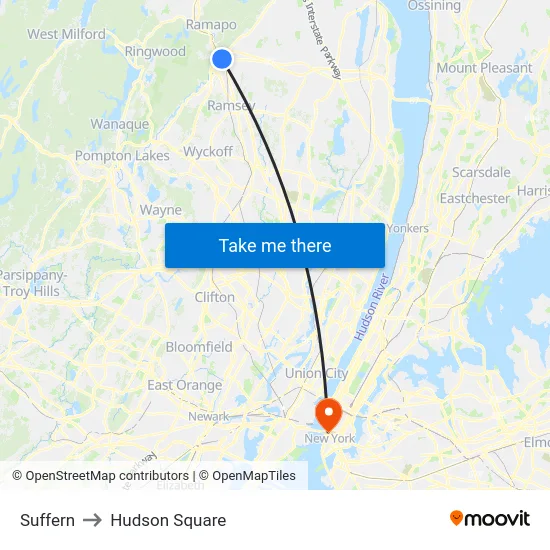 Suffern to Hudson Square map