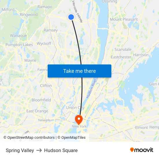 Spring Valley to Hudson Square map