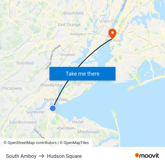 South Amboy to Hudson Square map