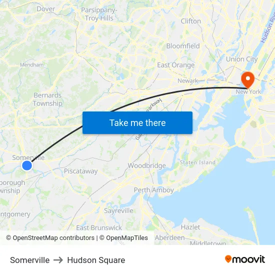 Somerville to Hudson Square map