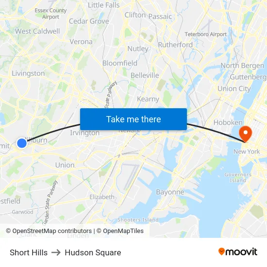 Short Hills to Hudson Square map