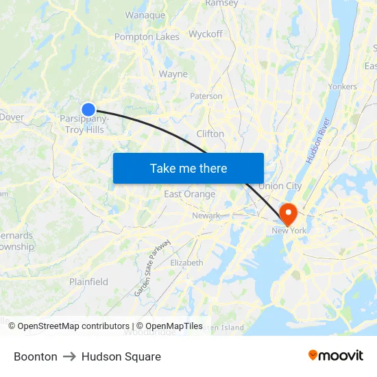 Boonton to Hudson Square map