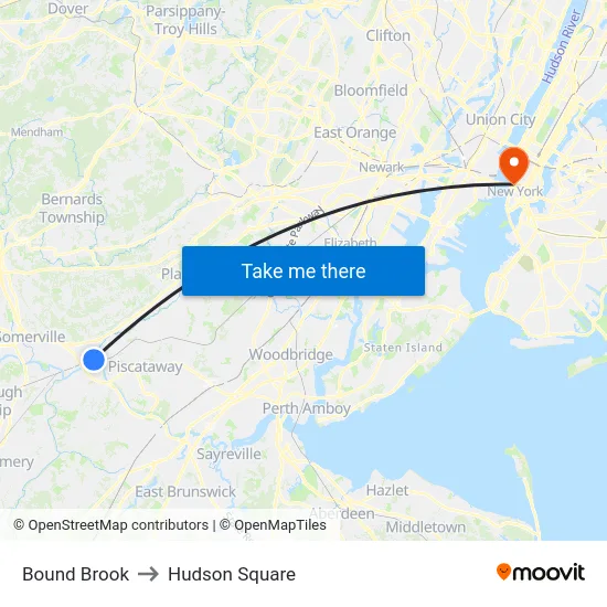 Bound Brook to Hudson Square map