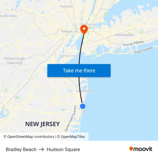Bradley Beach to Hudson Square map