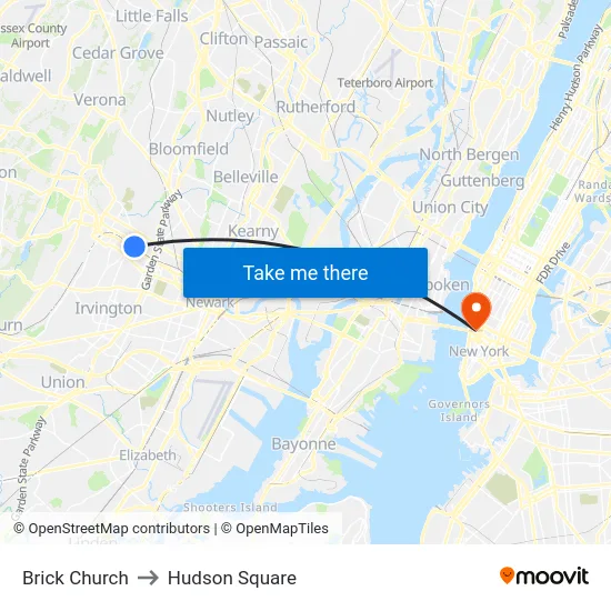 Brick Church to Hudson Square map