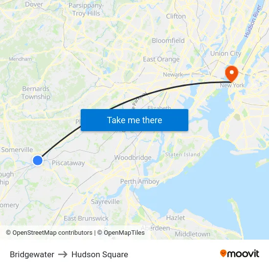 Bridgewater to Hudson Square map