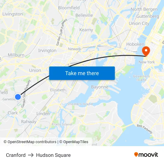 Cranford to Hudson Square map