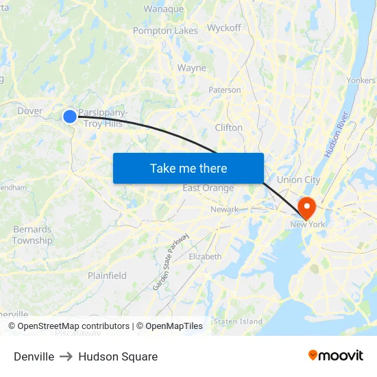 Denville to Hudson Square map
