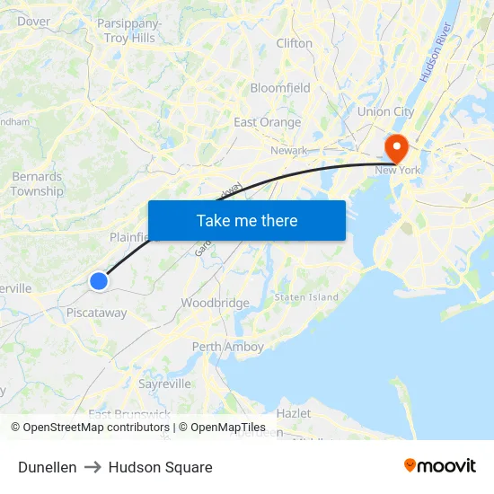 Dunellen to Hudson Square map