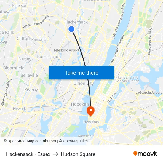 Hackensack - Essex to Hudson Square map