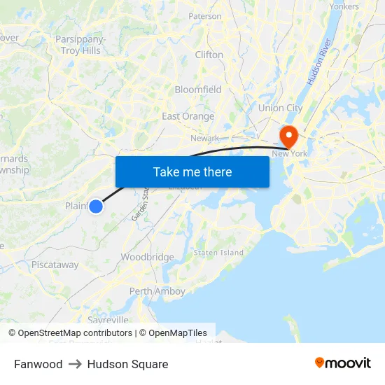 Fanwood to Hudson Square map