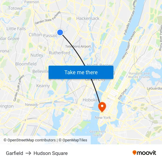 Garfield to Hudson Square map