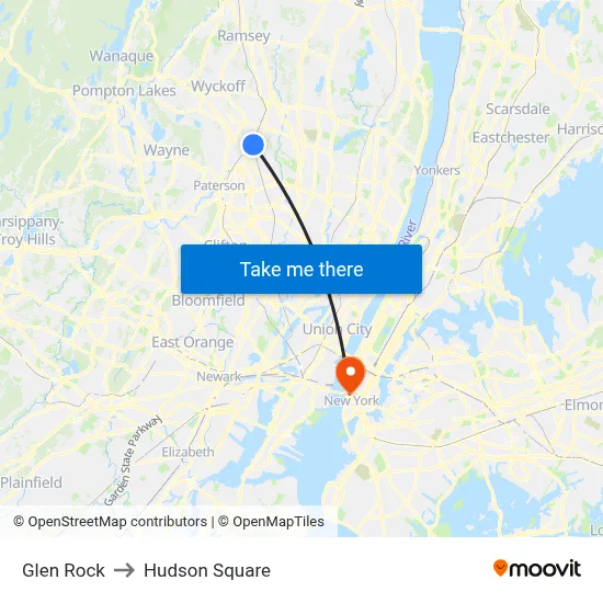 Glen Rock to Hudson Square map