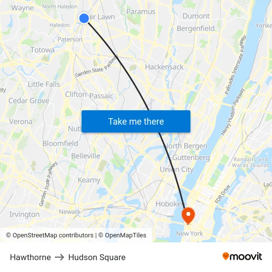 Hawthorne to Hudson Square map