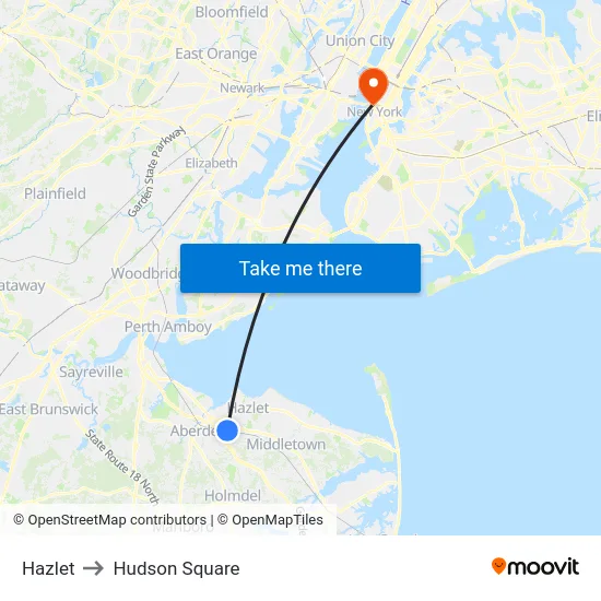 Hazlet to Hudson Square map