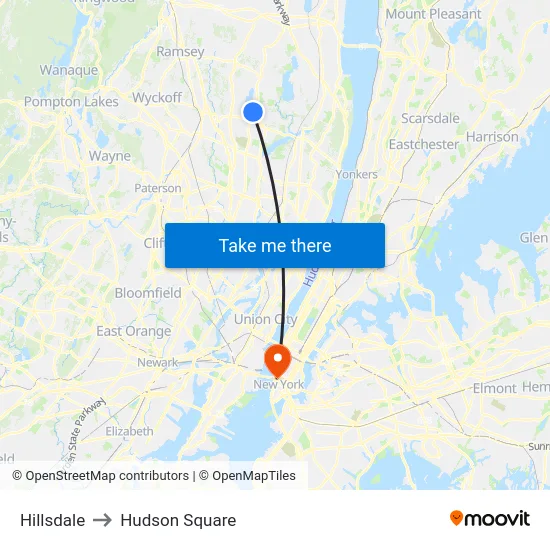 Hillsdale to Hudson Square map