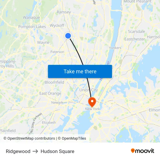 Ridgewood to Hudson Square map