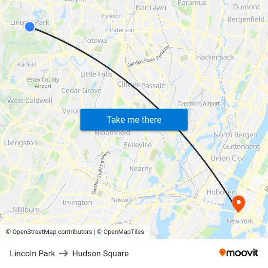 Lincoln Park to Hudson Square map