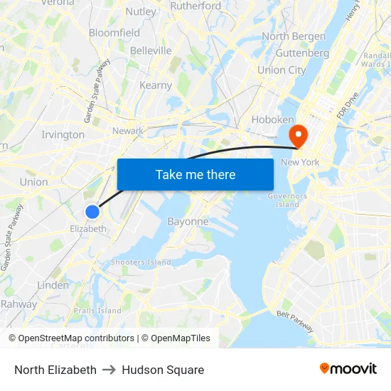 North Elizabeth to Hudson Square map