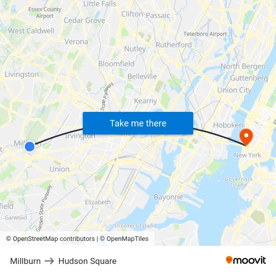 Millburn to Hudson Square map