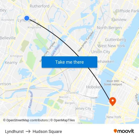 Lyndhurst to Hudson Square map