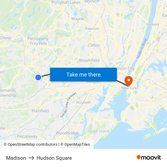 Madison to Hudson Square map
