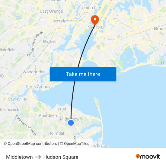 Middletown to Hudson Square map