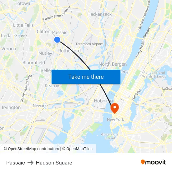 Passaic to Hudson Square map