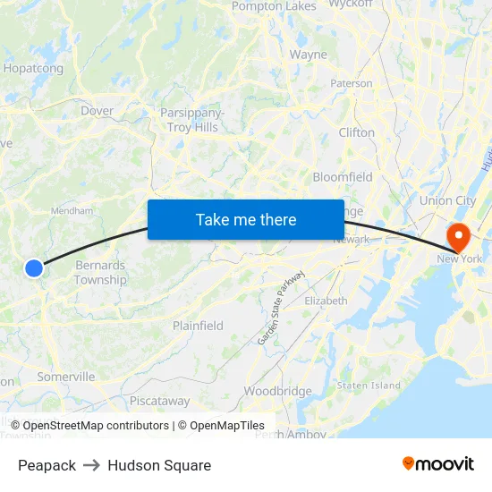 Peapack to Hudson Square map