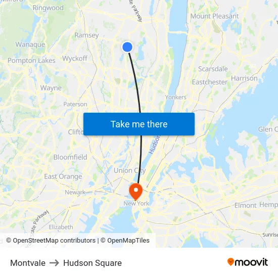 Montvale to Hudson Square map
