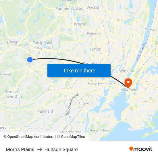 Morris Plains to Hudson Square map