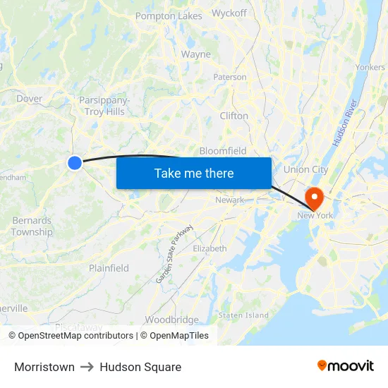 Morristown to Hudson Square map