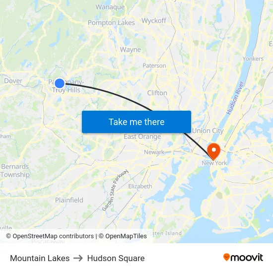 Mountain Lakes to Hudson Square map