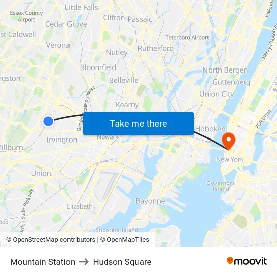 Mountain Station to Hudson Square map