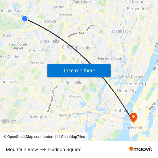 Mountain View to Hudson Square map